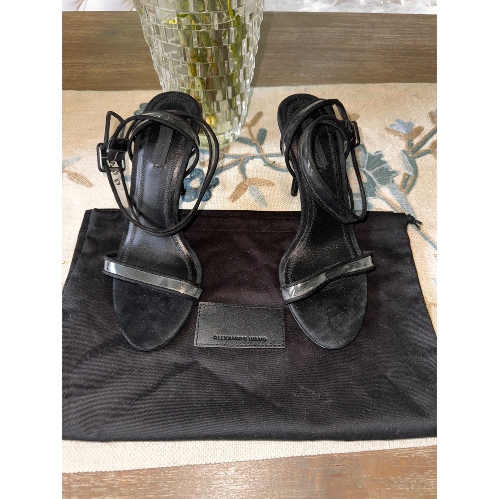 Alexander Wang Atalya‎ Black Suede Sandals Clear Strap Heels Size 38 - Picture 5 of 10